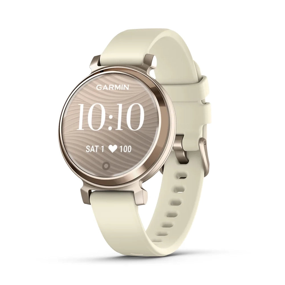 ساعة Garmin Lily 2 بإطار ذهبي كريمي وسوار سيليكون باللون الجوزي (Coconut)