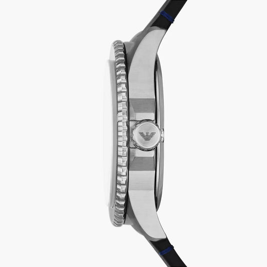 Emporio Armani Three-Hand Date Black Leather Watch