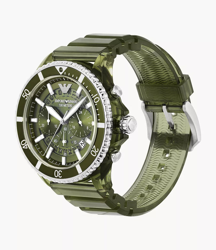 Emporio Armani Men's Green Dial Chronograph Olive Polyurethane Watch