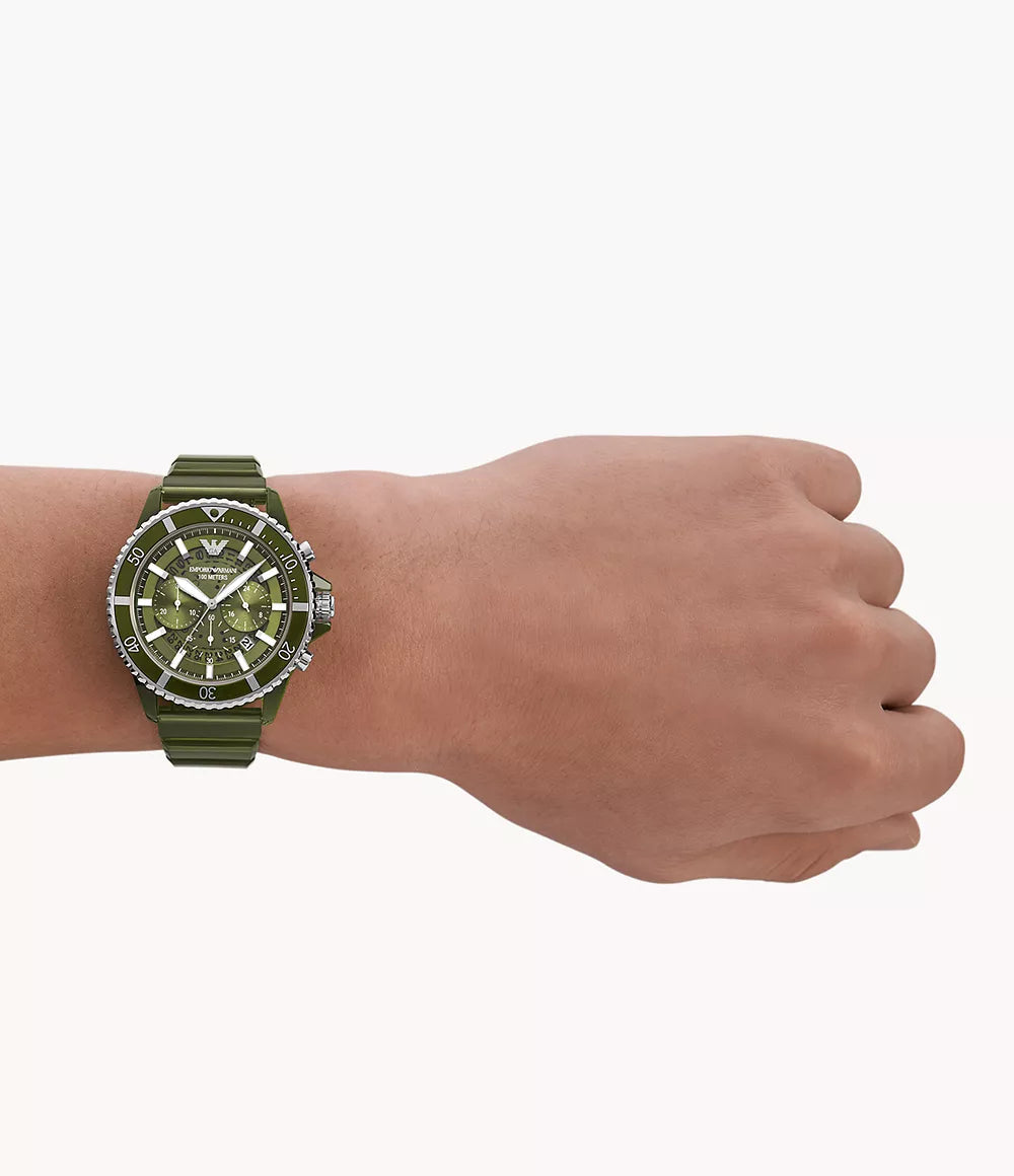 Emporio Armani Men's Green Dial Chronograph Olive Polyurethane Watch