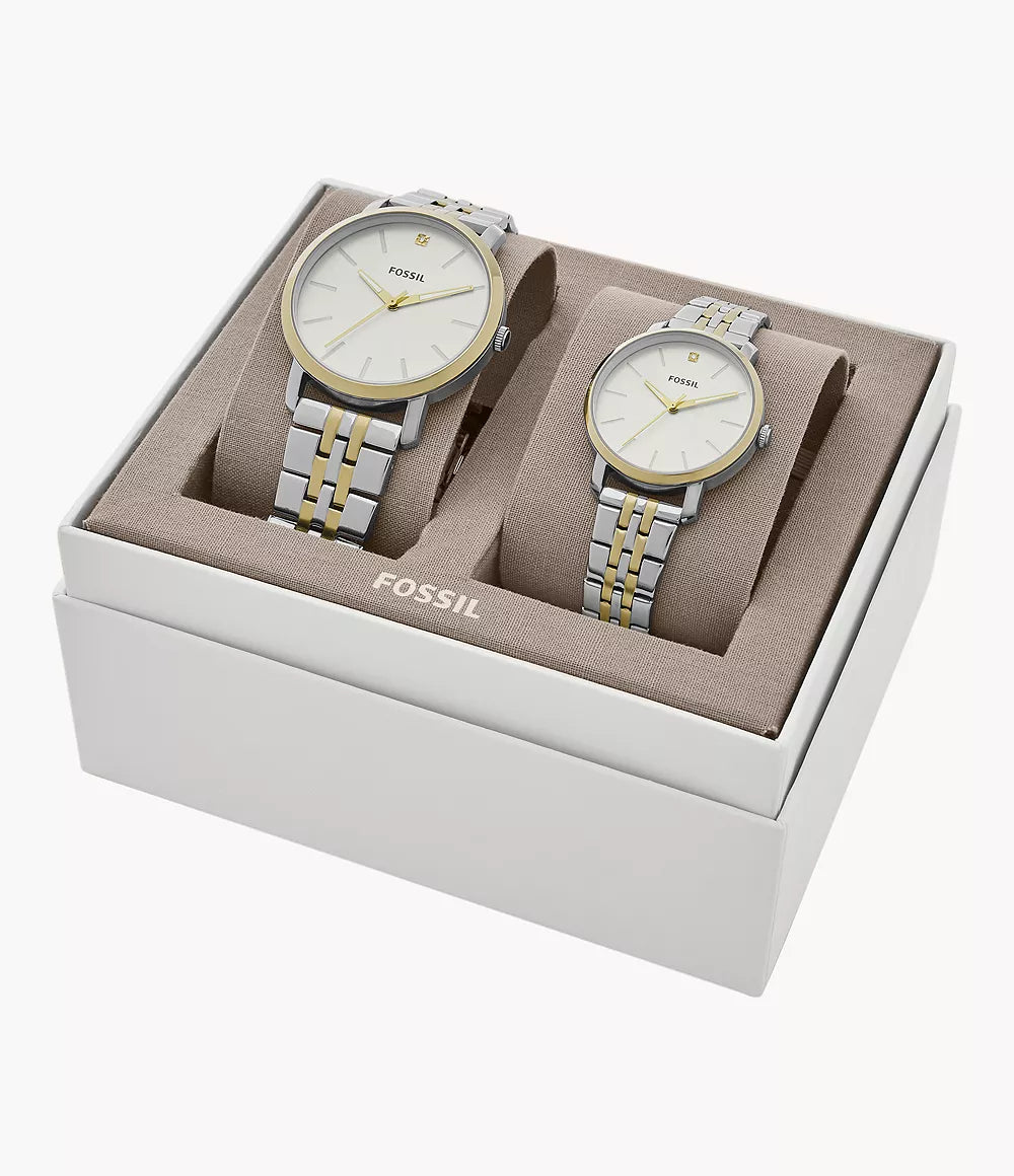 Fossil Couple Set His Her Stainless Steel Watches