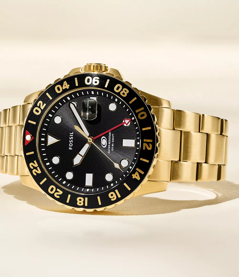 Fossil Blue Gmt Gold-Tone Stainless Steel Men's Watch