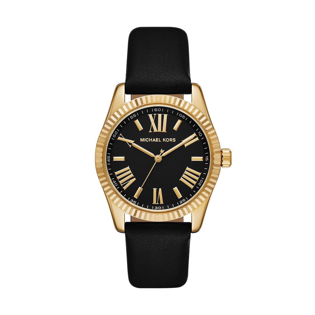 Michael Kors Lexington Three-Hand Black Leather Watch
