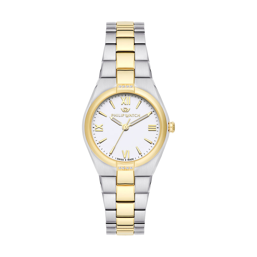 Philip Watch TIMELESS 3H 29MM W/DIAM SIL DIA BR SS+YG