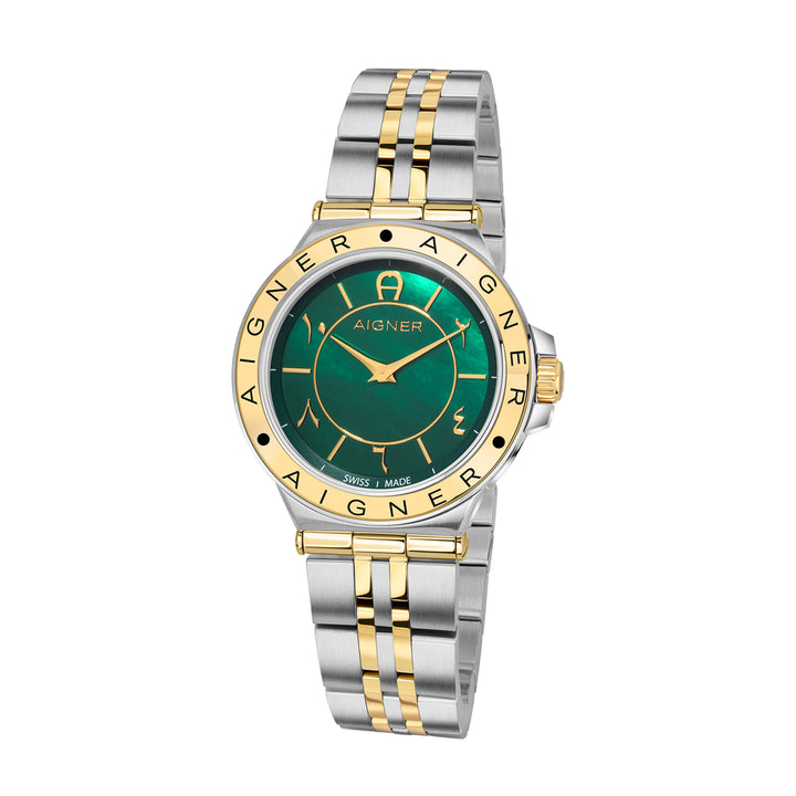 Aigner Women's Stainless Steel Case Bracelet Green Mother of Pearl Dial Watch