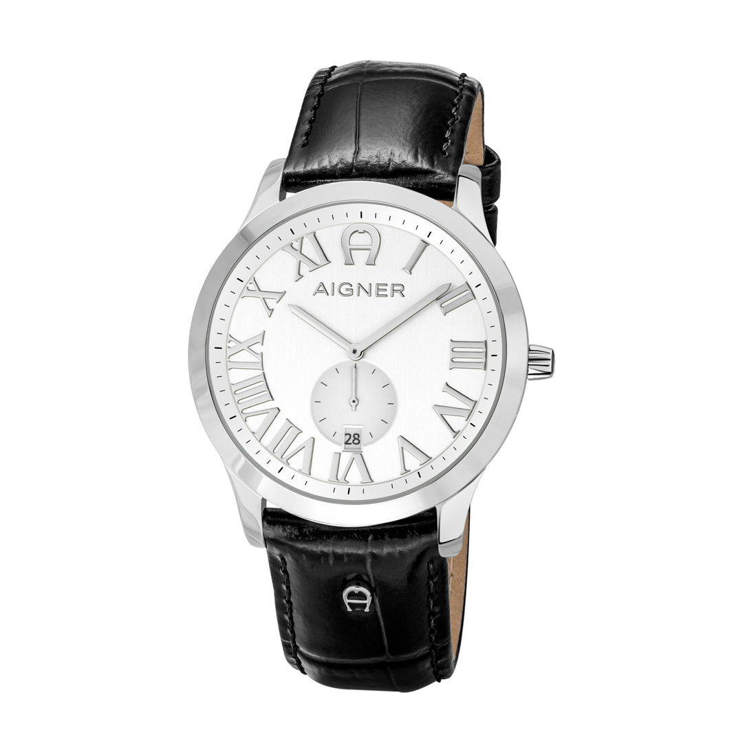 Aigner Men's Stainless Steel Case Leather Silver White Dial Watch