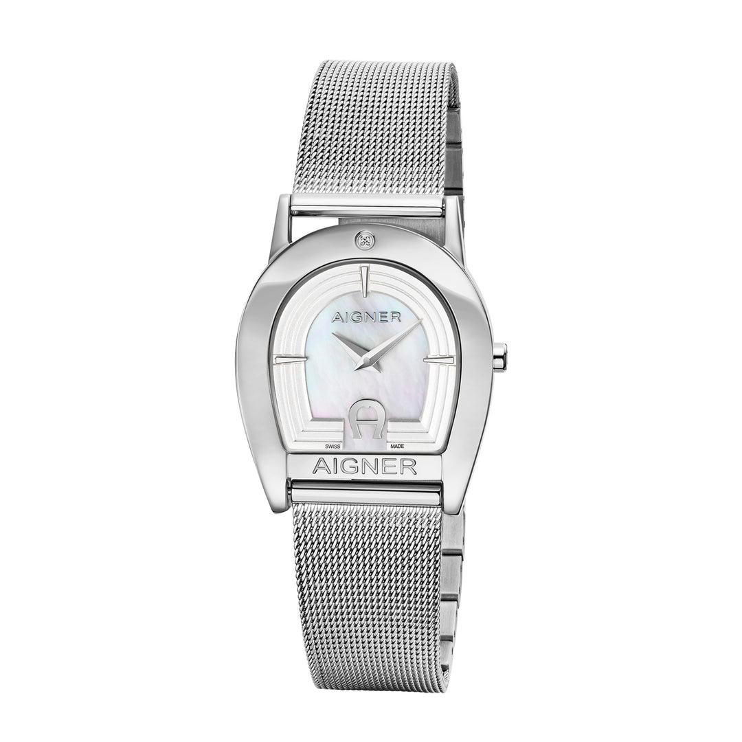 Aigner Women's Stainless Steel Case Mesh Bracelet White Mother of Pearl Dial Watch