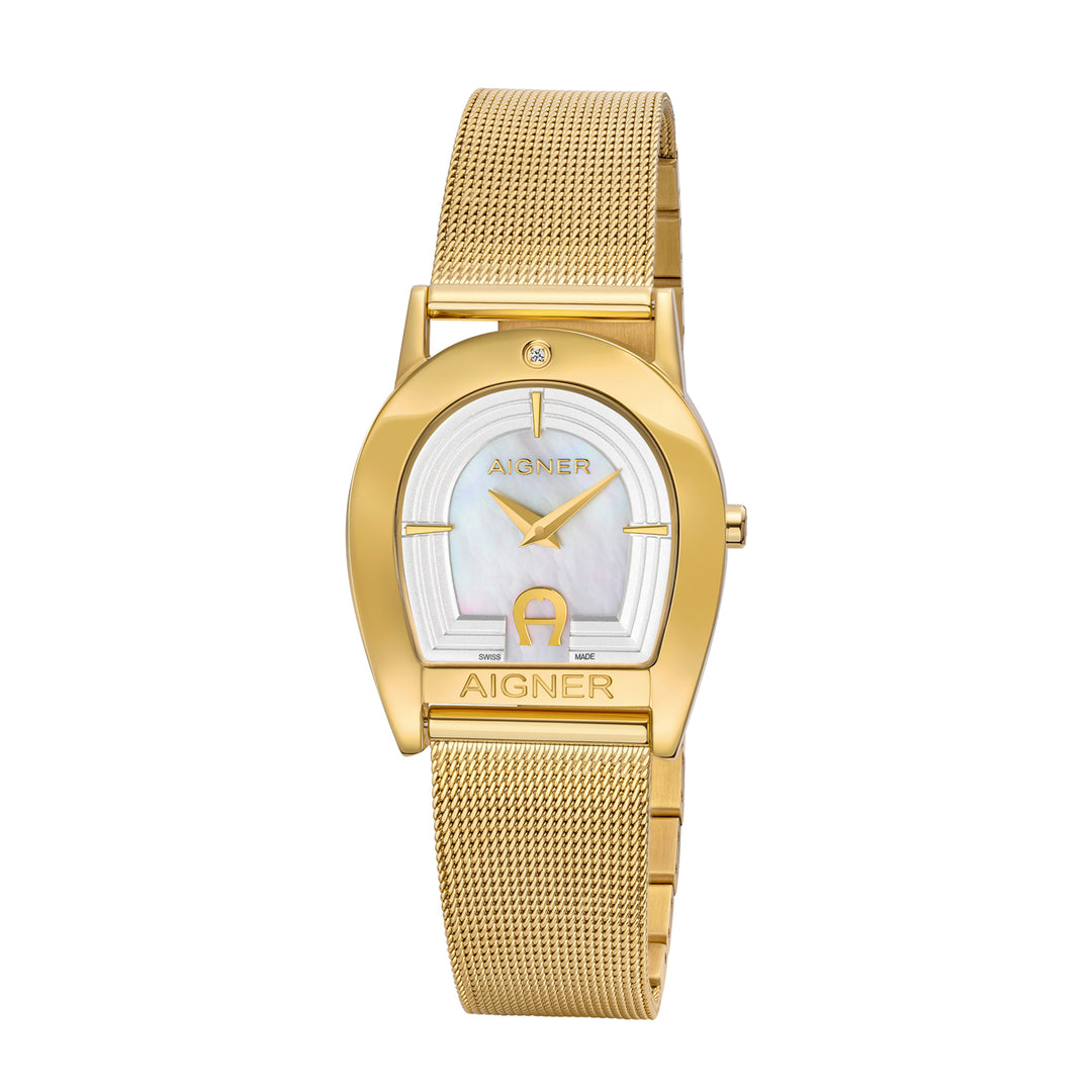 Aigner Women's Stainless Steel Case Mesh Bracelet White Mother of Pearl Dial Watch