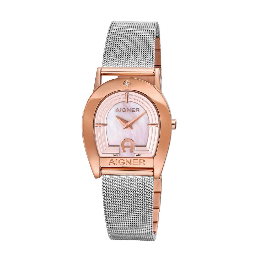 Aigner Women's Stainless Steel Case Mesh Bracelet Pink Mother of Pearl Dial Watch