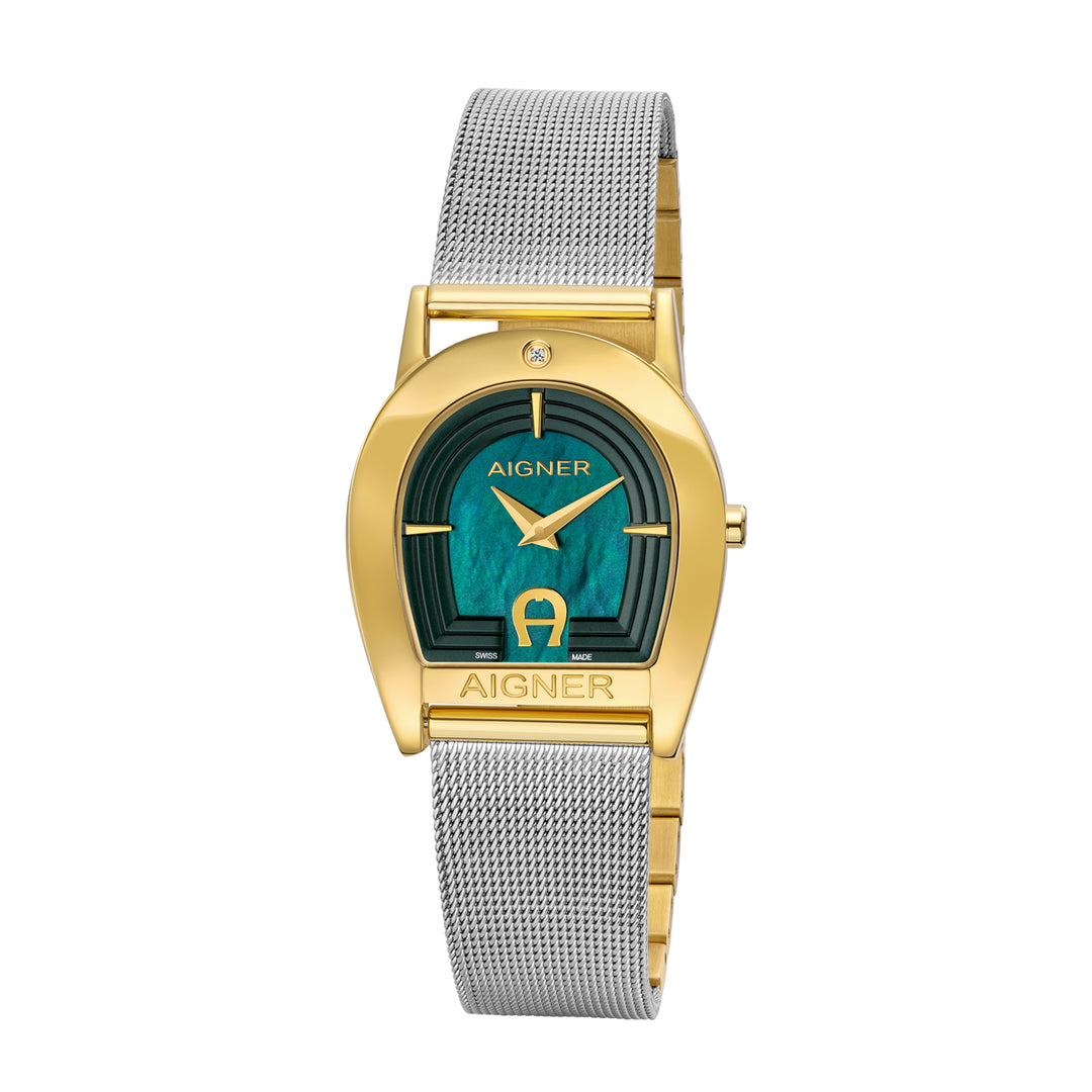 Aigner Women's Stainless Steel Case Mesh Bracelet Green Mother of Pearl Dial Watch
