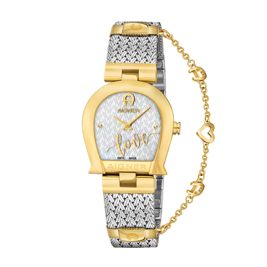Aigner Women's Stainless Steel Case Mesh Bracelet White Mother of Pearl Dial Watch