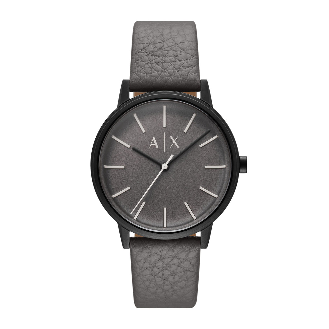 Armani Exchange Men's Three-Hand Gray Leather Watch