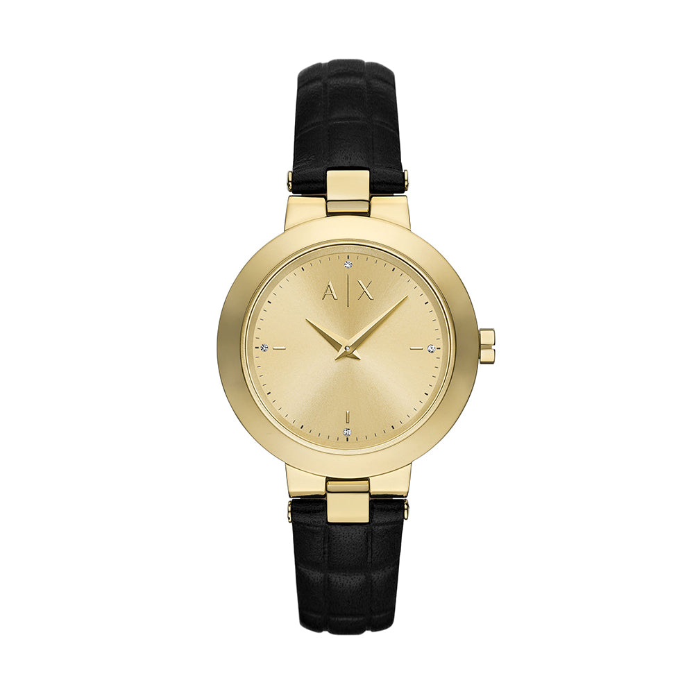 Armani Exchange Two-Hand Black Leather Watch