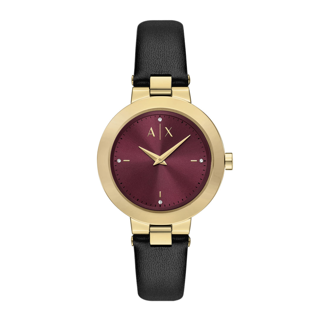 Armani Exchange Women's Two-Hand Black Leather Watch