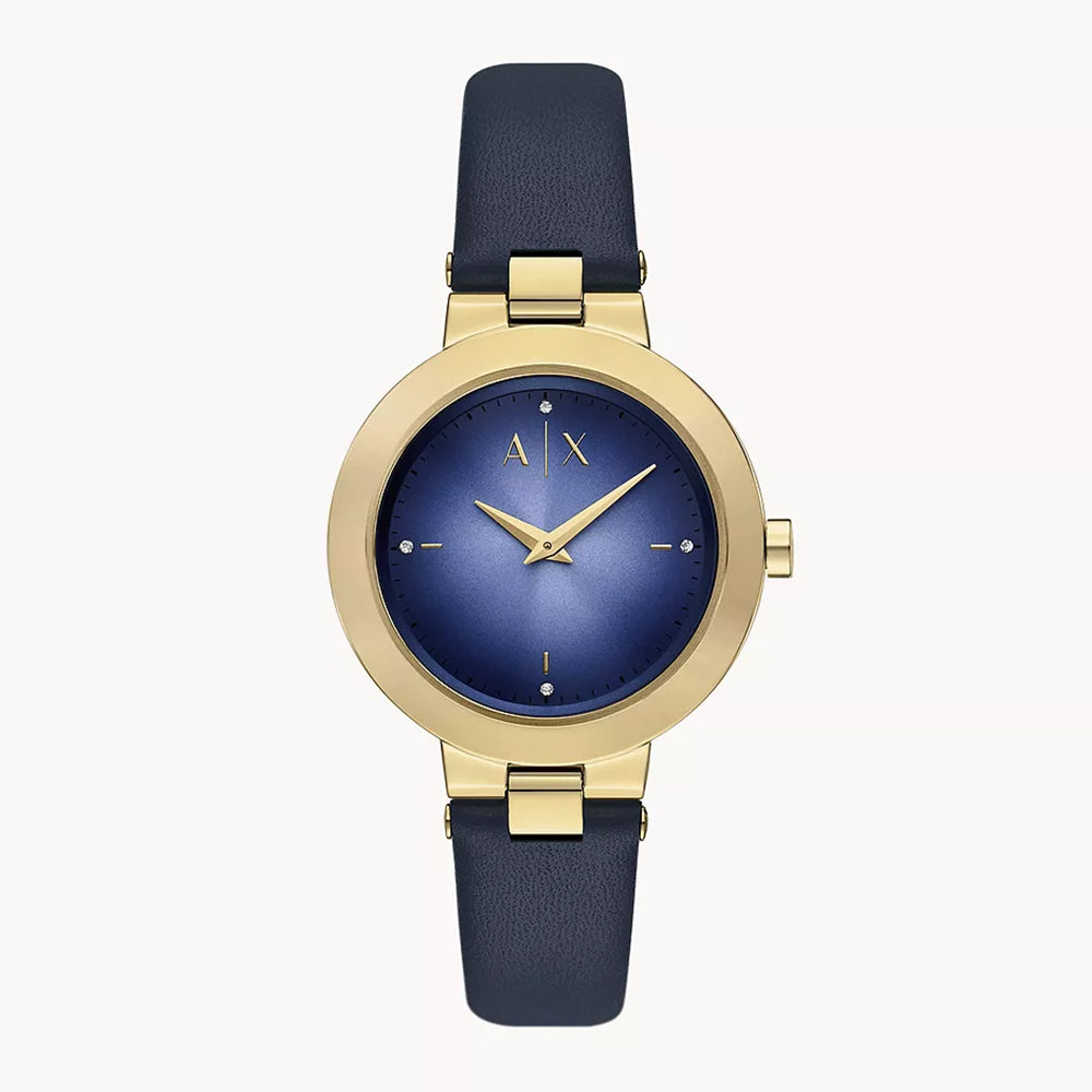 Armani Exchange Women's Two-Hand Blue Leather Watch