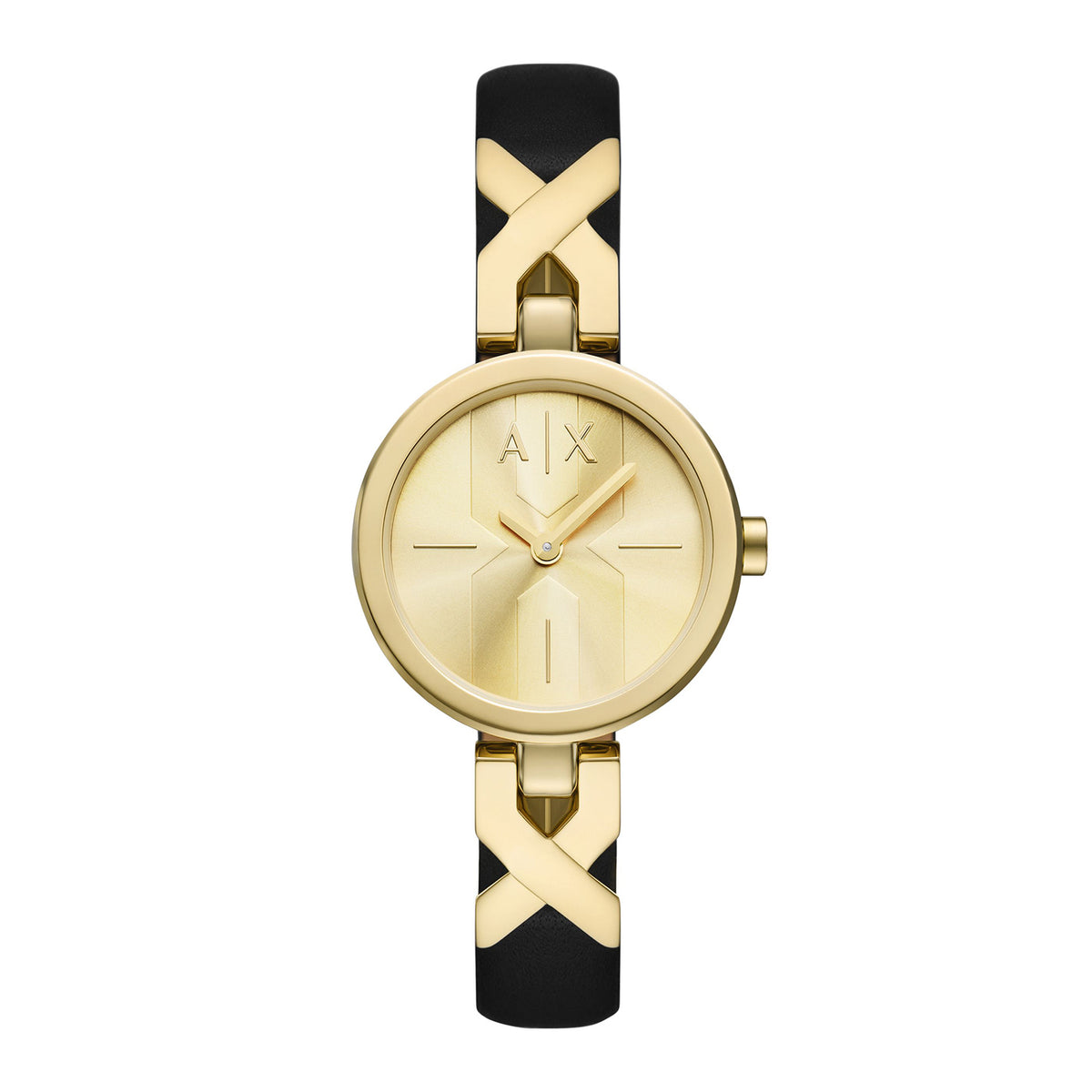 Armani Exchange Women's Two-Hand Black Leather Watch