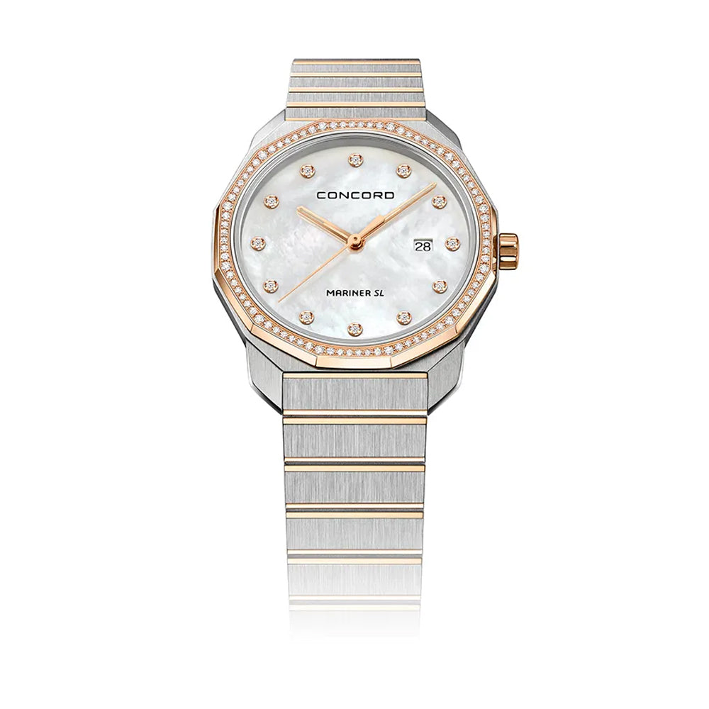 Concord Women's 2 Tone Case White Mop Dial Dia Bezel Quartz Watch