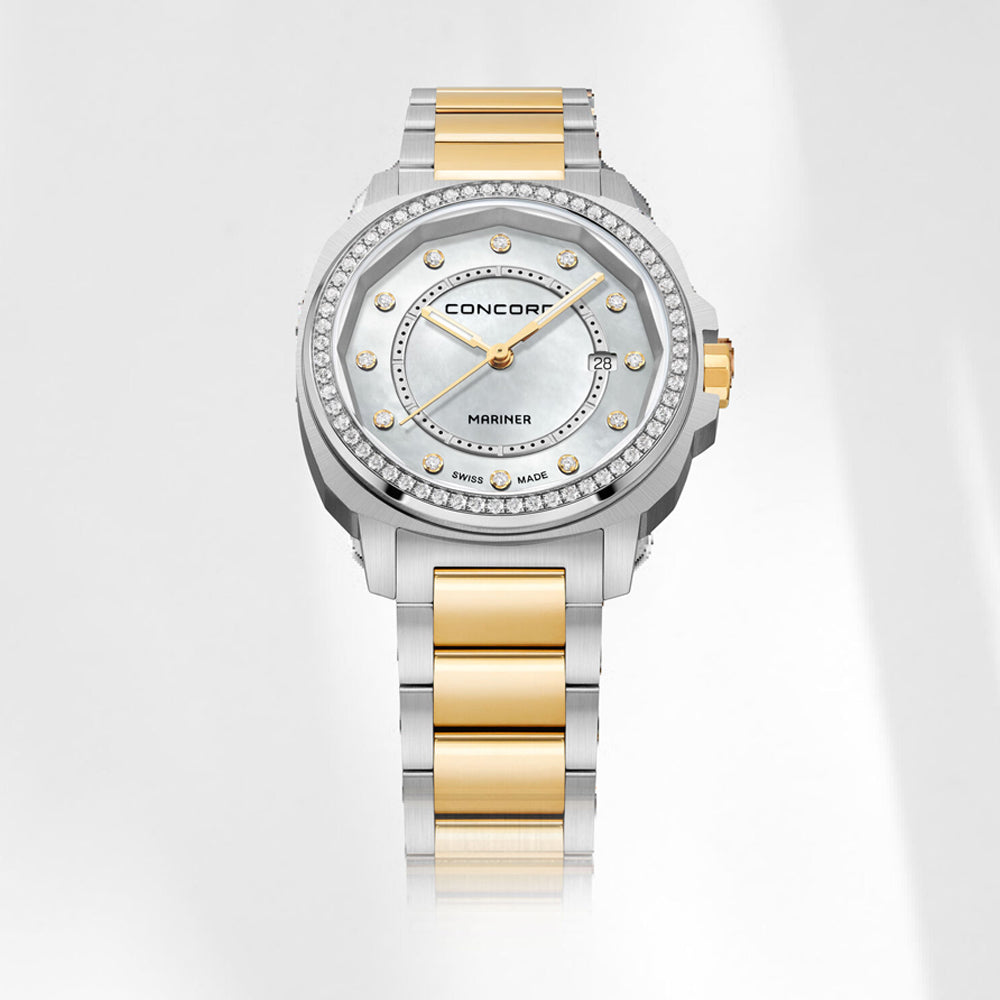 Concord Women's Silver Tone Case White Mop Dial Dia Bezel Quartz Watch