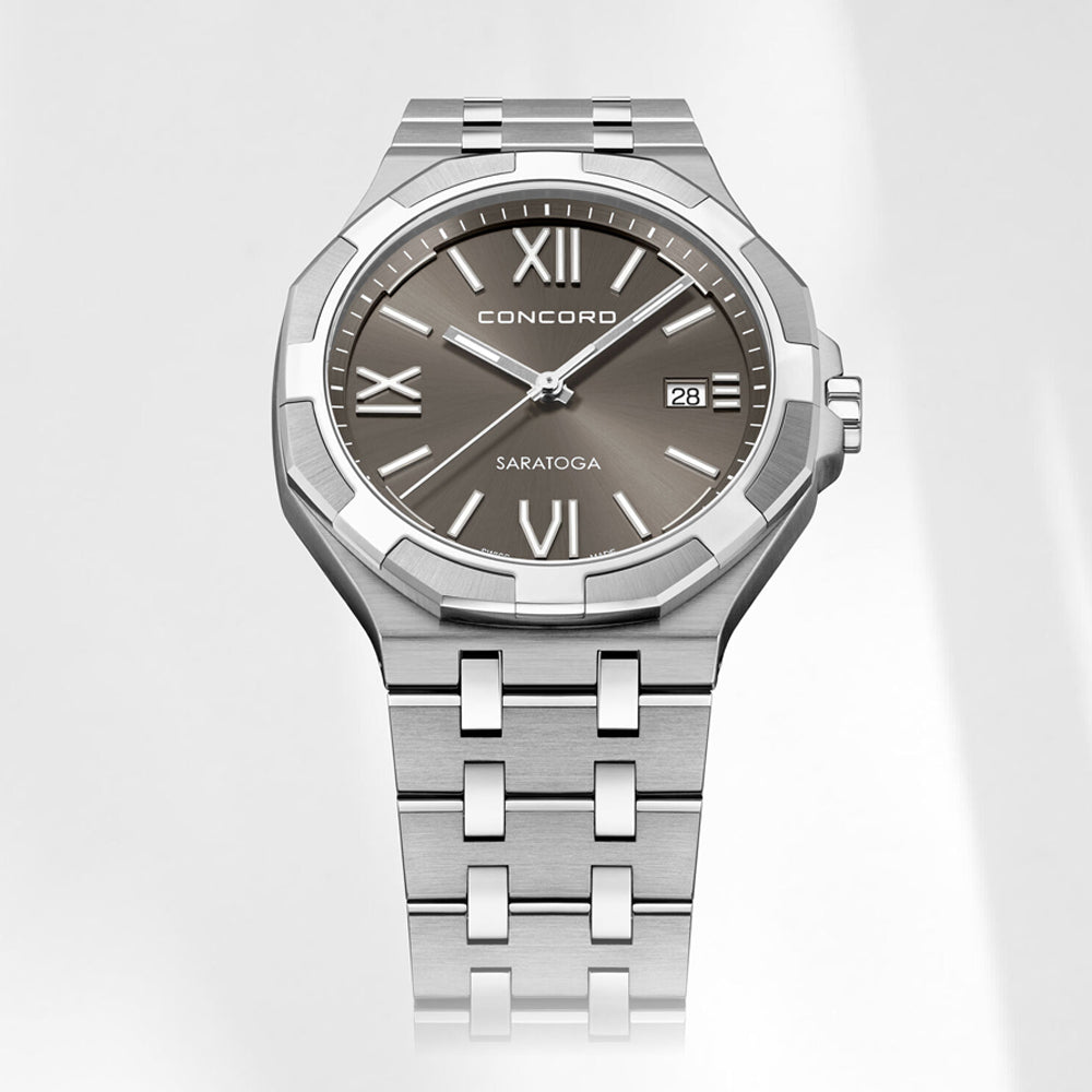Concord Men's Silver Tone Case Grey Dial Quartz Watch