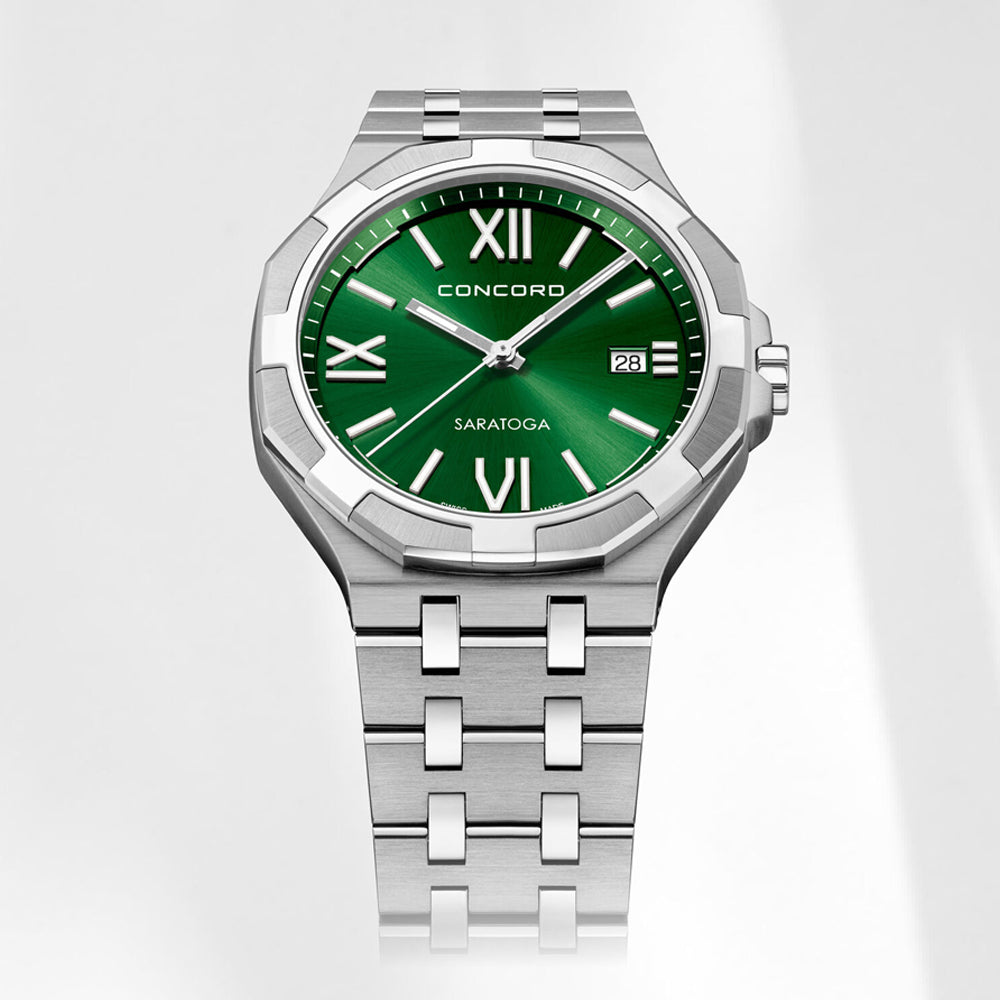 Concord Men's Silver Tone Case Green Dial Quartz Watch