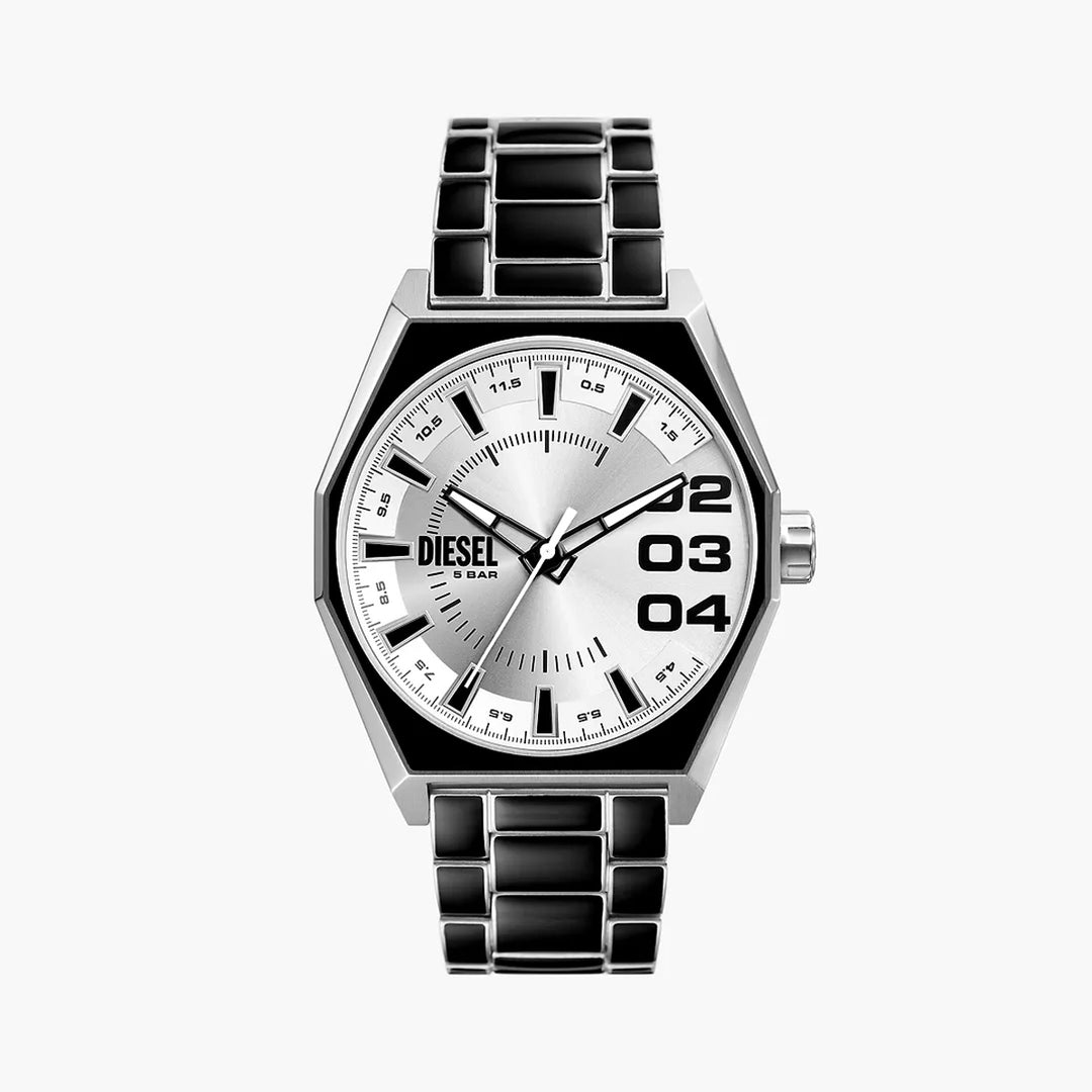 Diesel Scraper Three-Hand Black Lacquer And Stainless Steel Watch