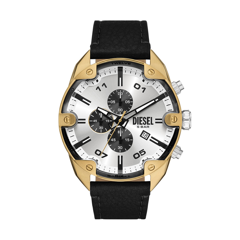 Diesel Spiked Chronograph Black Leather Watch