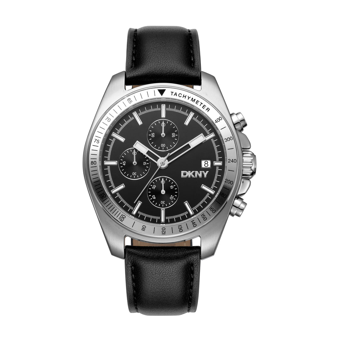 DKNY EVERYDAY Men's Black Dial Leather Strap Watch