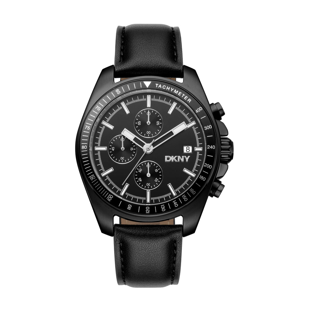 DKNY EVERYDAY Men's Black Dial Leather Strap Watch