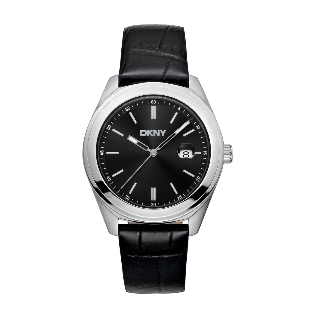 DKNY EVERYDAY Men's Black Dial Leather Strap Watch