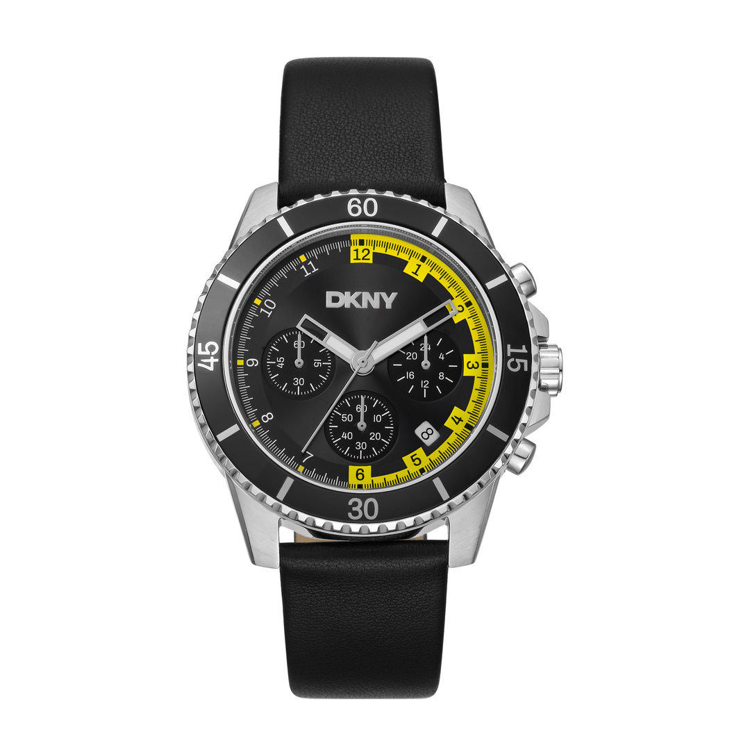 DKNY ACTIVE Men's Black Dial Leather Strap Watch