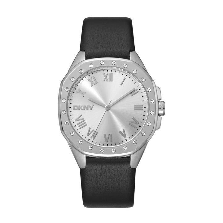 DKNY EVENING Women's Silver Dial Leather Strap Watch