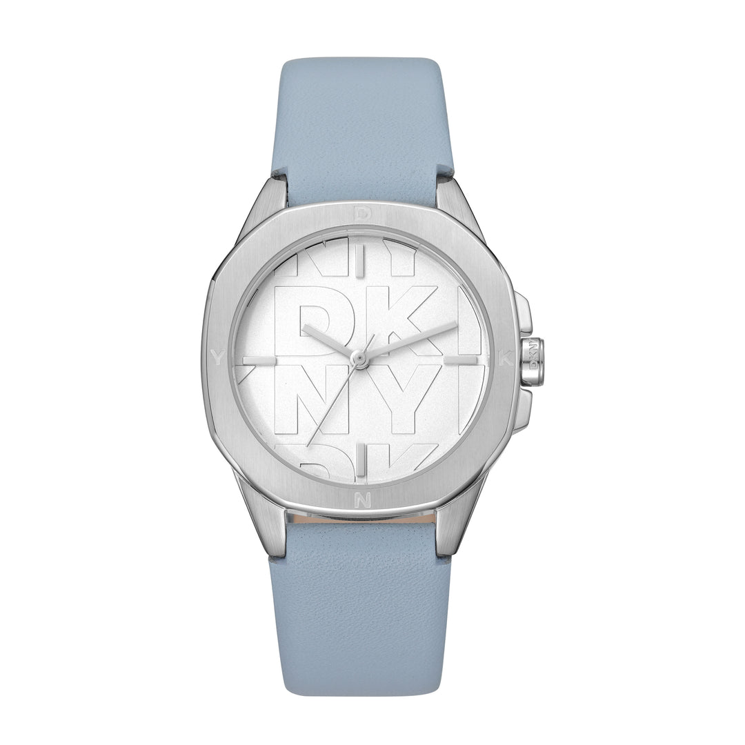 DKNY LOGO Women's Silver Dial Leather Strap Watch