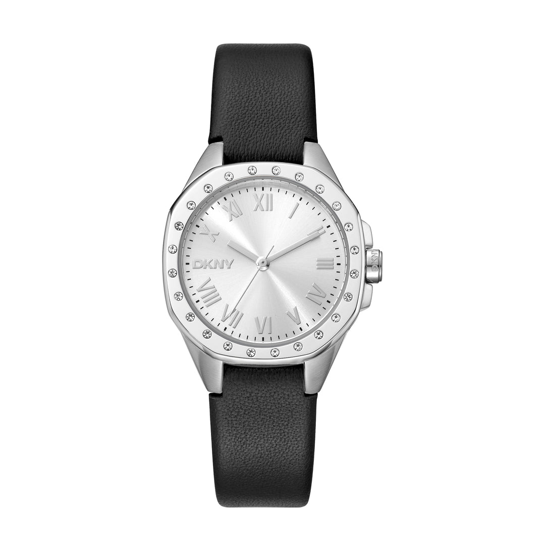 DKNY EVENING Women's Silver Dial Leather Strap Watch