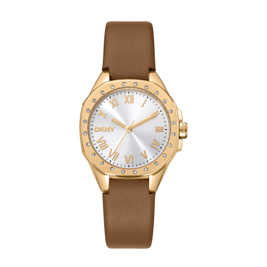 DKNY EVENING Women's Silver Dial Leather Strap Watch