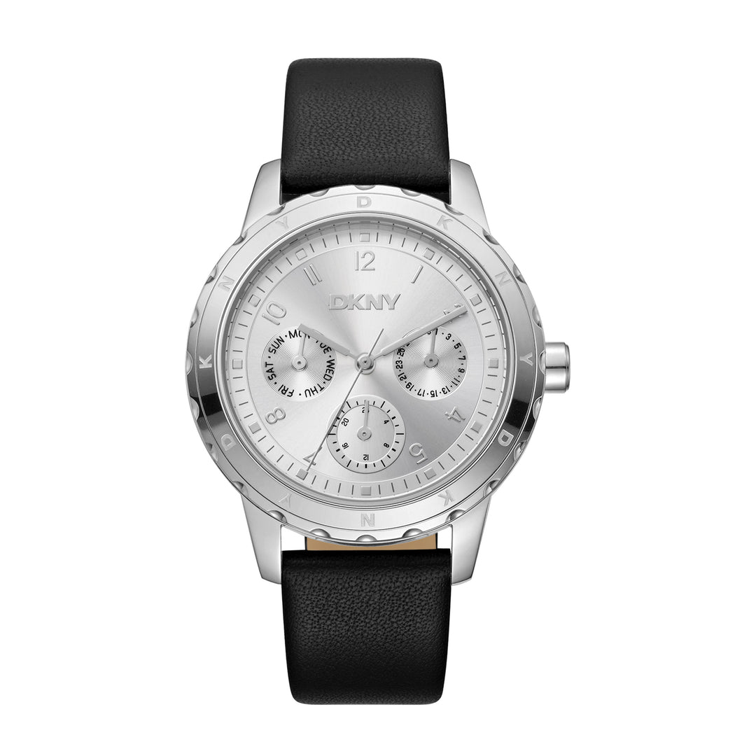 DKNY ACTIVE Women's Silver Dial Leather Strap Watch