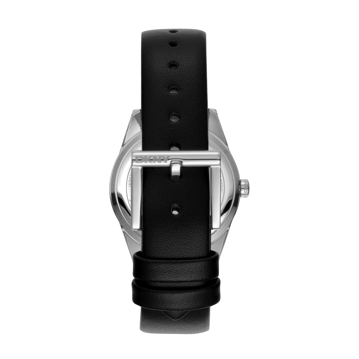 DKNY Logo Women's Silver Dial Leather Strap Watch