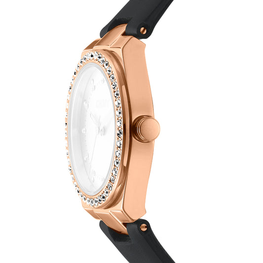DKNY Evening Women's Silver Dial Leather Strap Watch