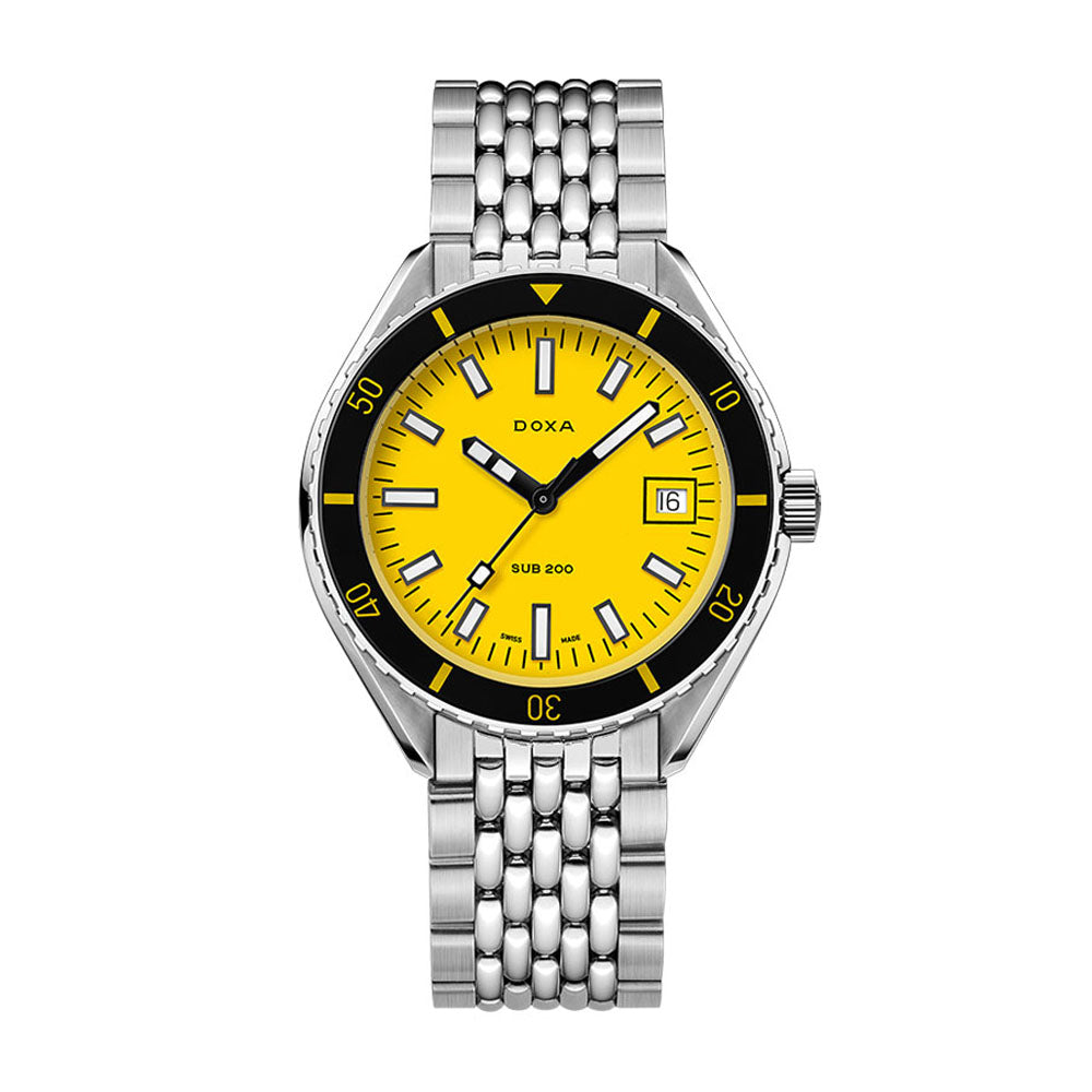 Doxa Men's Silver Tone Case Yellow Dial Automatic Watch