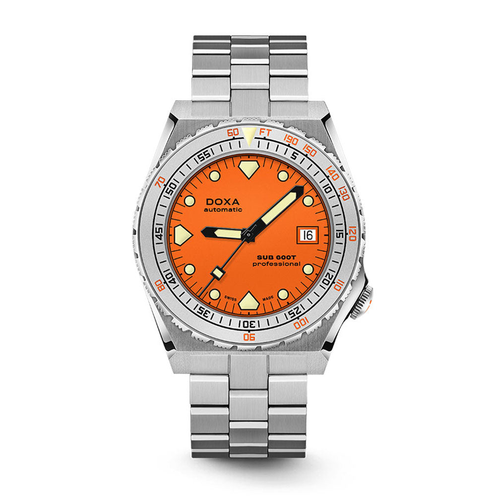 Doxa Men's Silver Tone Case Orange Dial Automatic Watch