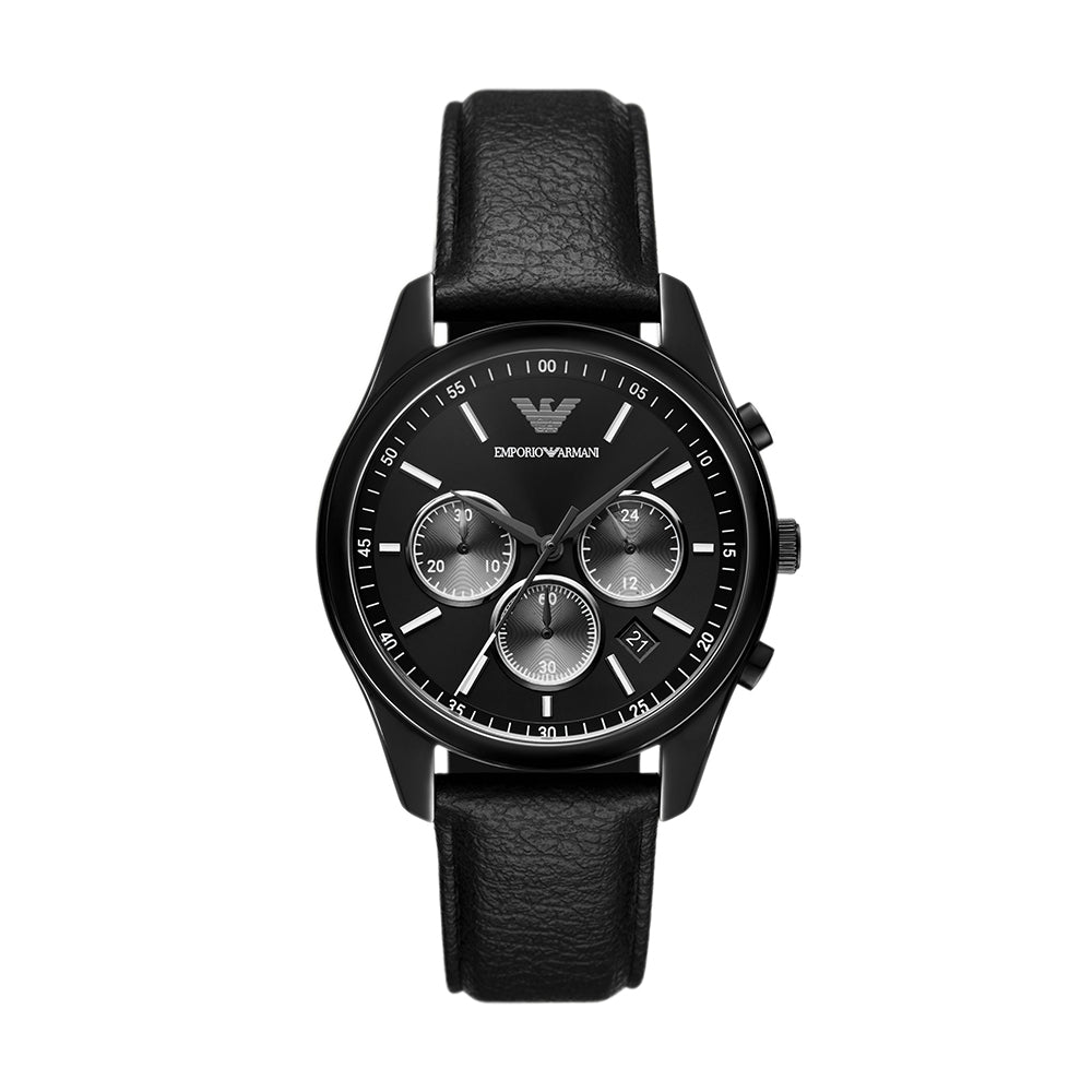 Emporio Armani Chronograph Black Leather Watch