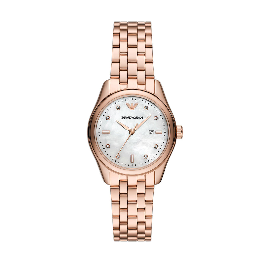 Emporio Armani Three-Hand Date Rose Gold-Tone Stainless Steel Watch