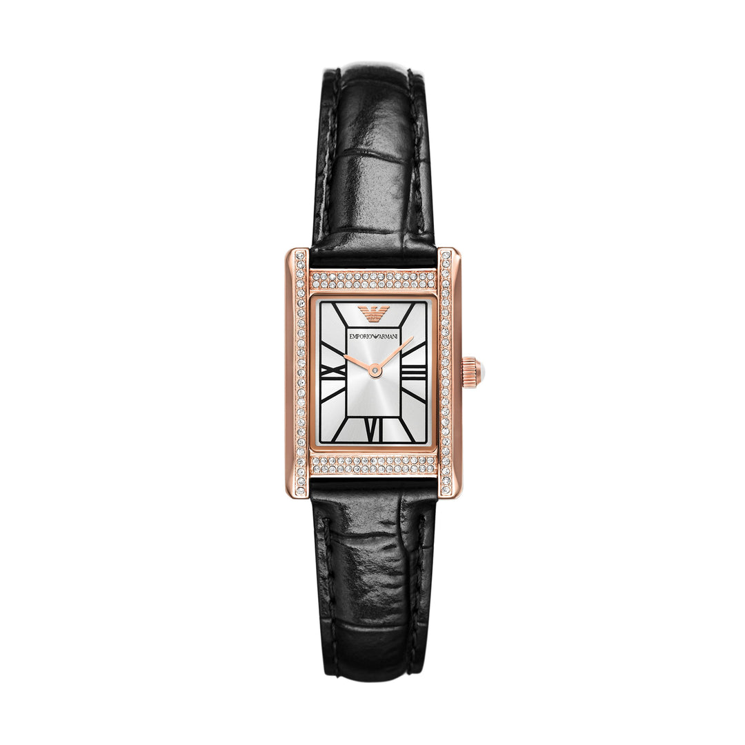 Emporio Armani Two-Hand Black Leather Watch