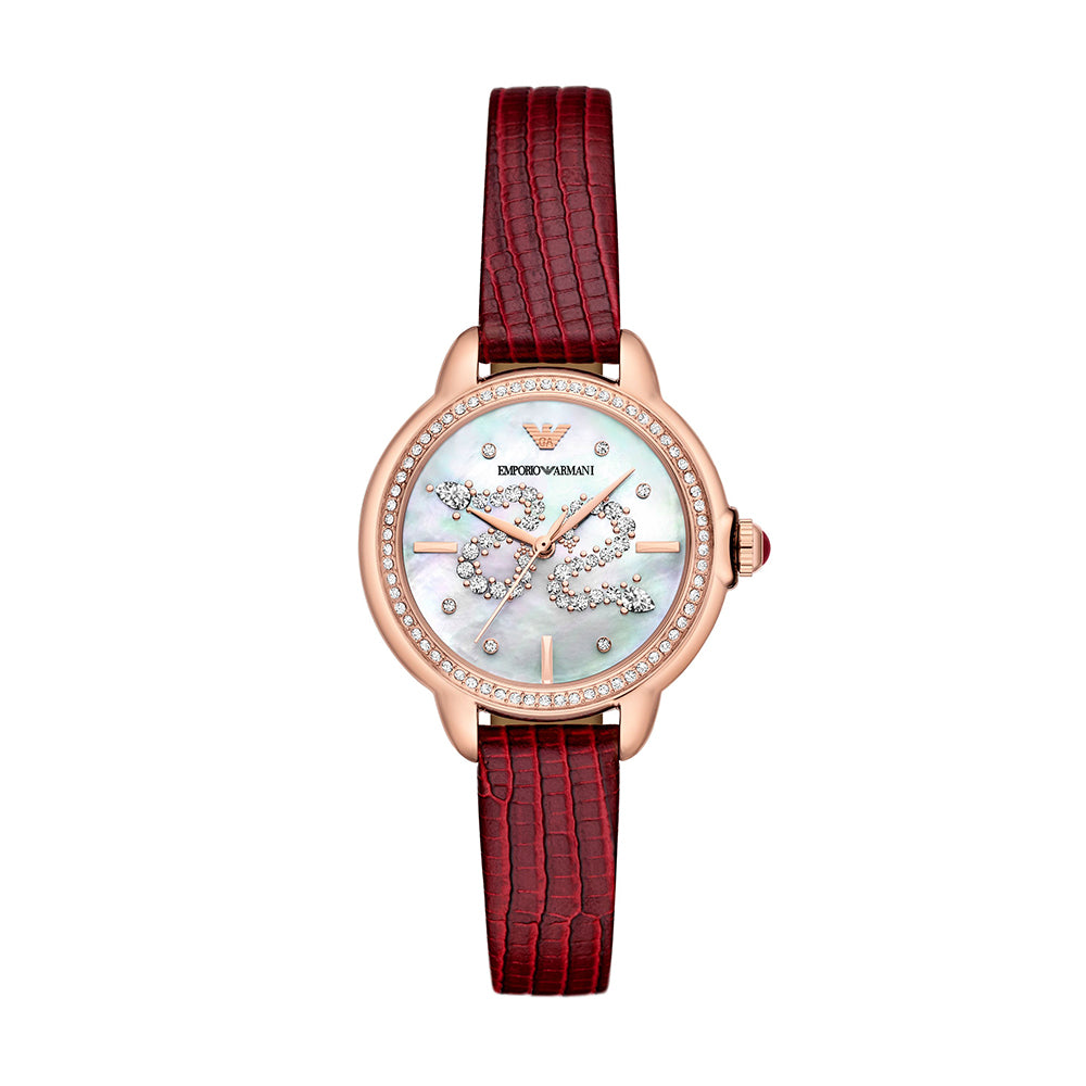 Emporio Armani Three-Hand Red Leather Watch