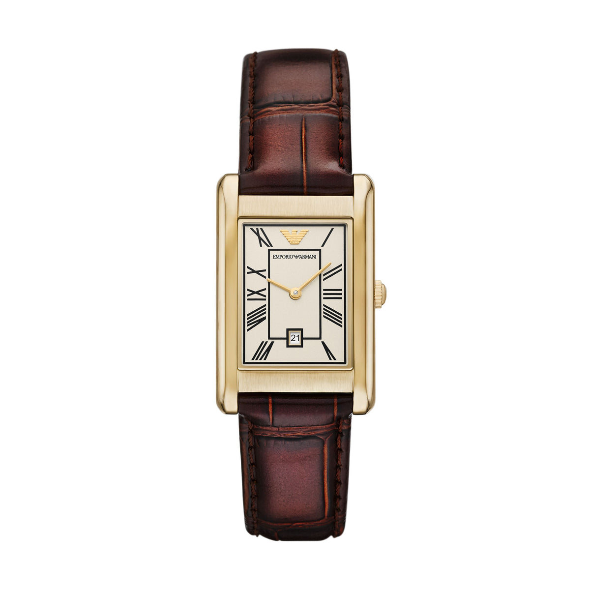 Emporio Armani Two-Hand Date Brown Leather Watch
