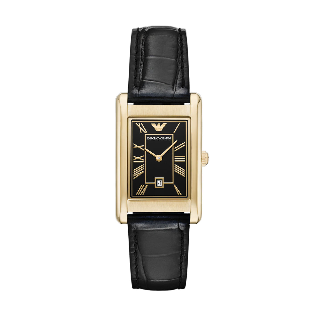 Emporio Armani Two-Hand Date Black Leather Watch