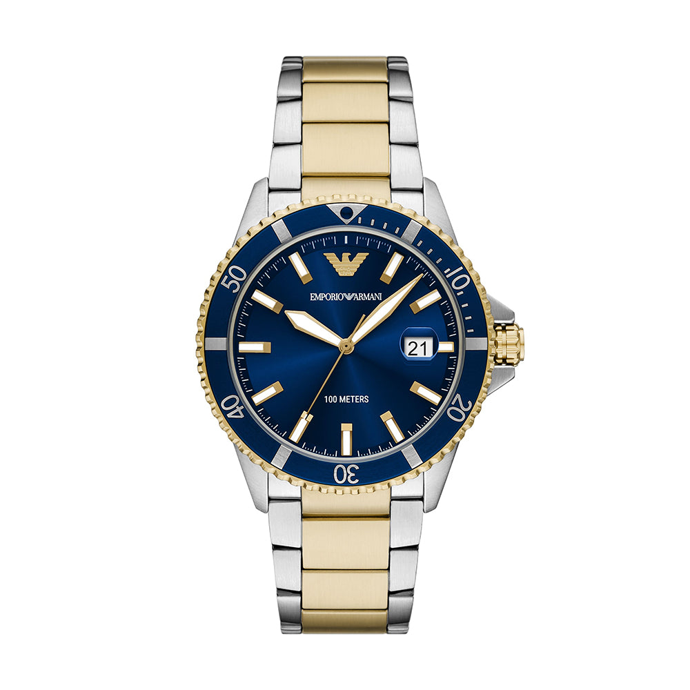 Emporio Armani World Explorer Three-Hand Date Two-Tone Stainless Steel Watch