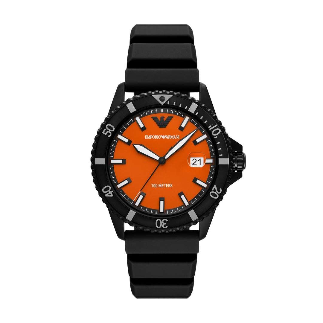 Emporio Armani World Explorer Three-Hand Date Black Silicone Watch