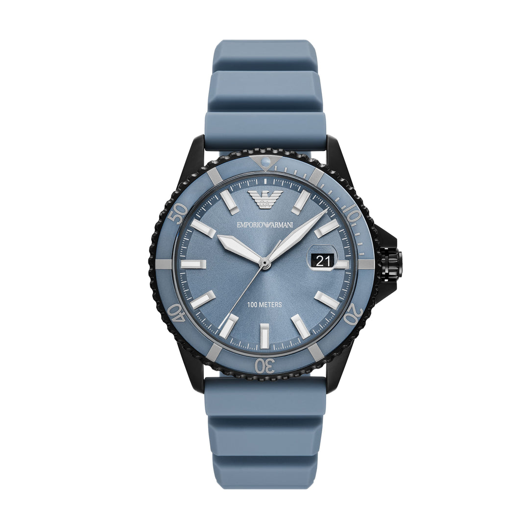 Emporio Armani World Explorer Three-Hand Date Blue Silicone Watch
