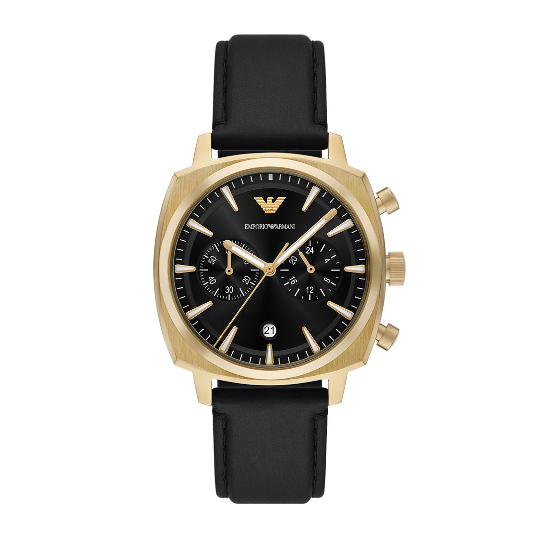 Emporio Armani Men's Chronograph Black Leather Watch