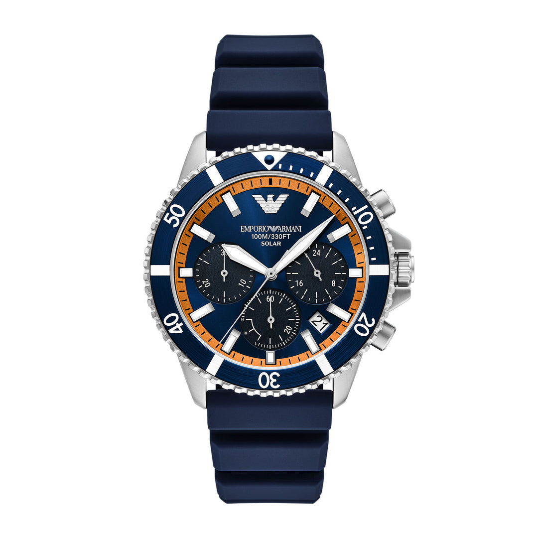 Emporio Armani Men's World Explorer Solar-Powered Chronograph Blue Silicone Watch